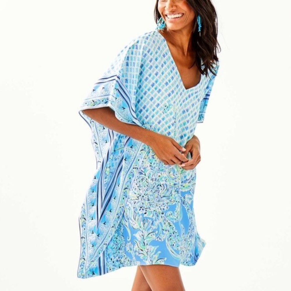 Lilly Pulitzer Lindamarie Caftan Dress XL | Bondi Blue Scuba Doo | NWT